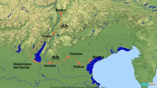 StepMap-Karte-Italien-individuelle-Radreise-von-Bozen-nach-Venedig (1)